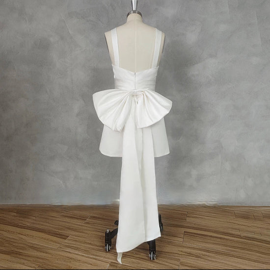 Civil Mini Short Wedding Dress with Bow Sleeveless A Line Bridal Dress