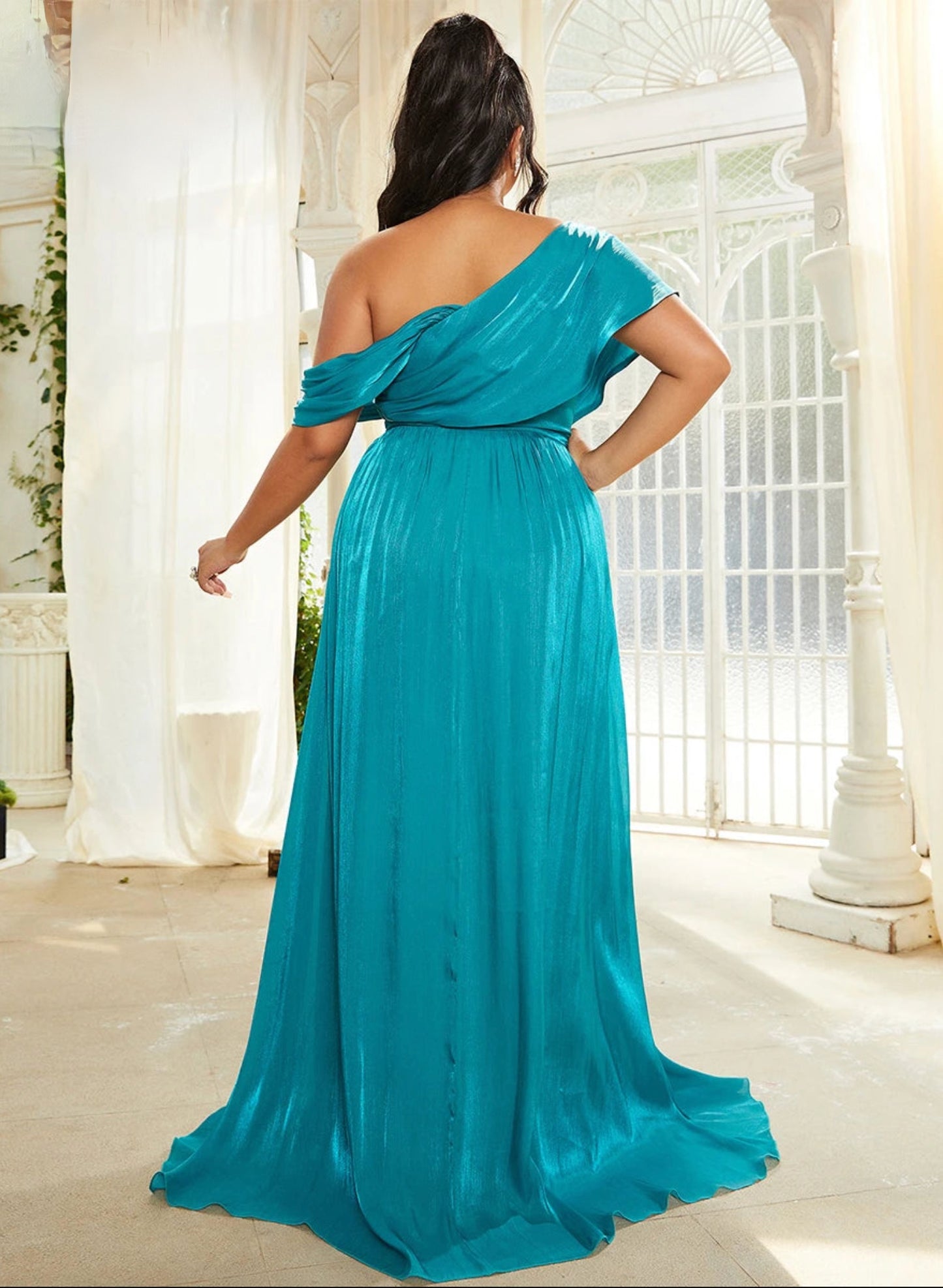 Elegant One Shoulder Cross Ruched A-line Maxi Evening Party Gown