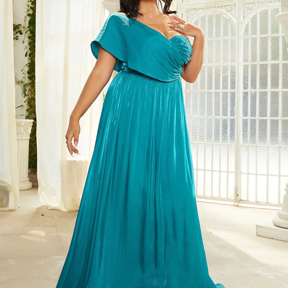 
                      
                        Elegant One Shoulder Cross Ruched A-line Maxi Evening Party Gown
                      
                    