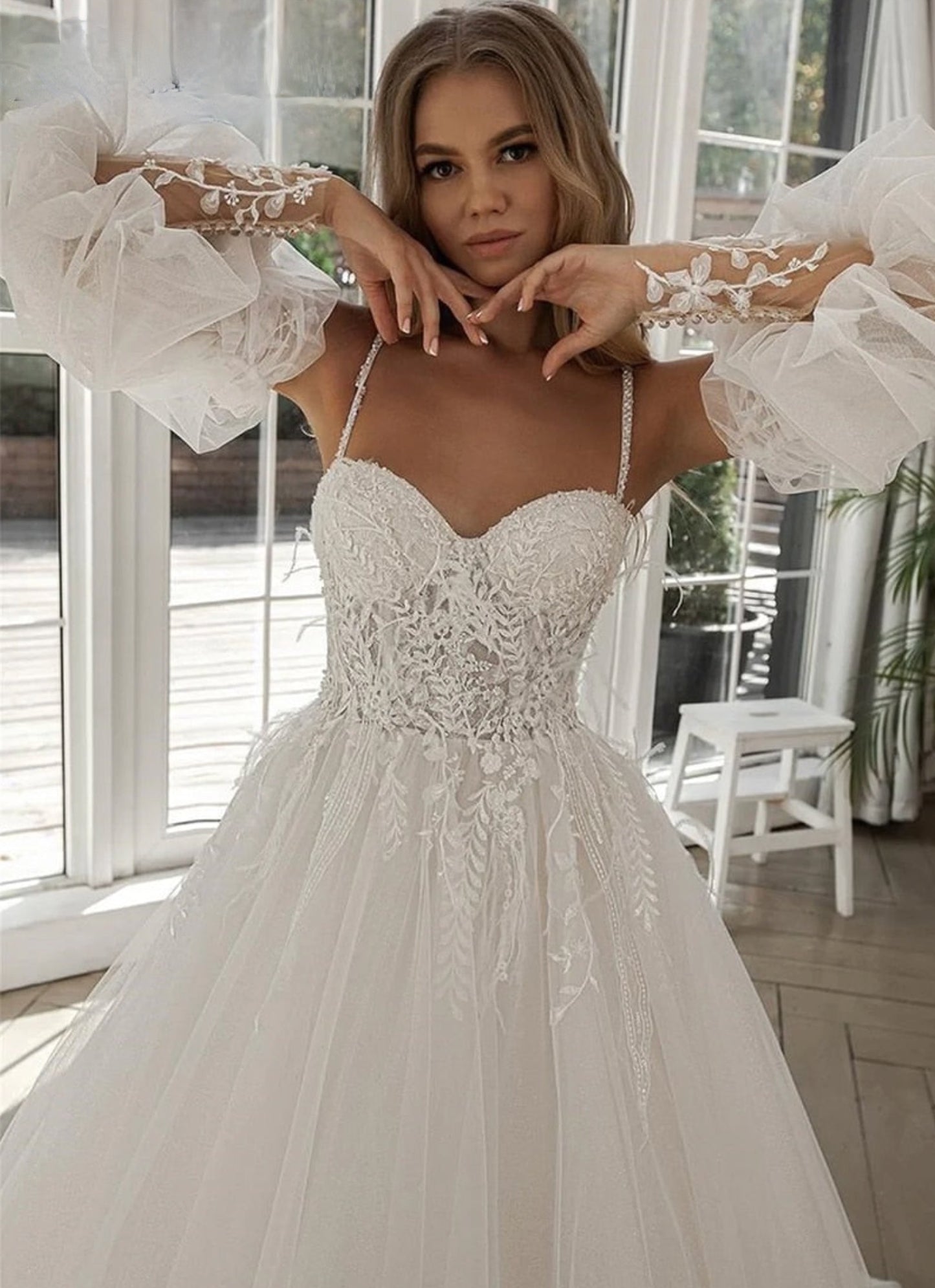 Personalised off the Shoulder Side Split Boho Wedding Dress Bridal Gown  Lace Tulle 