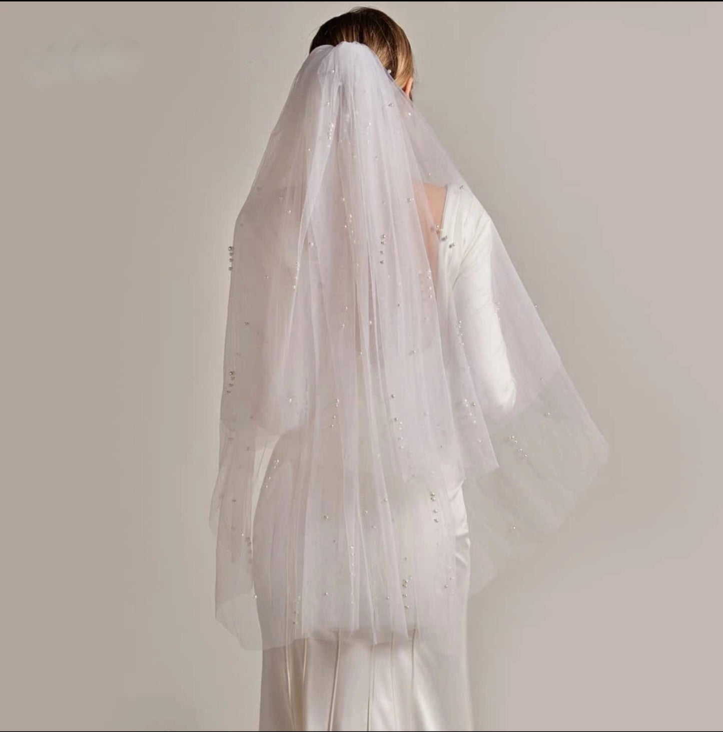 Two Layer Short Pearl Beaded Bling  Wedding Bridal Veils
