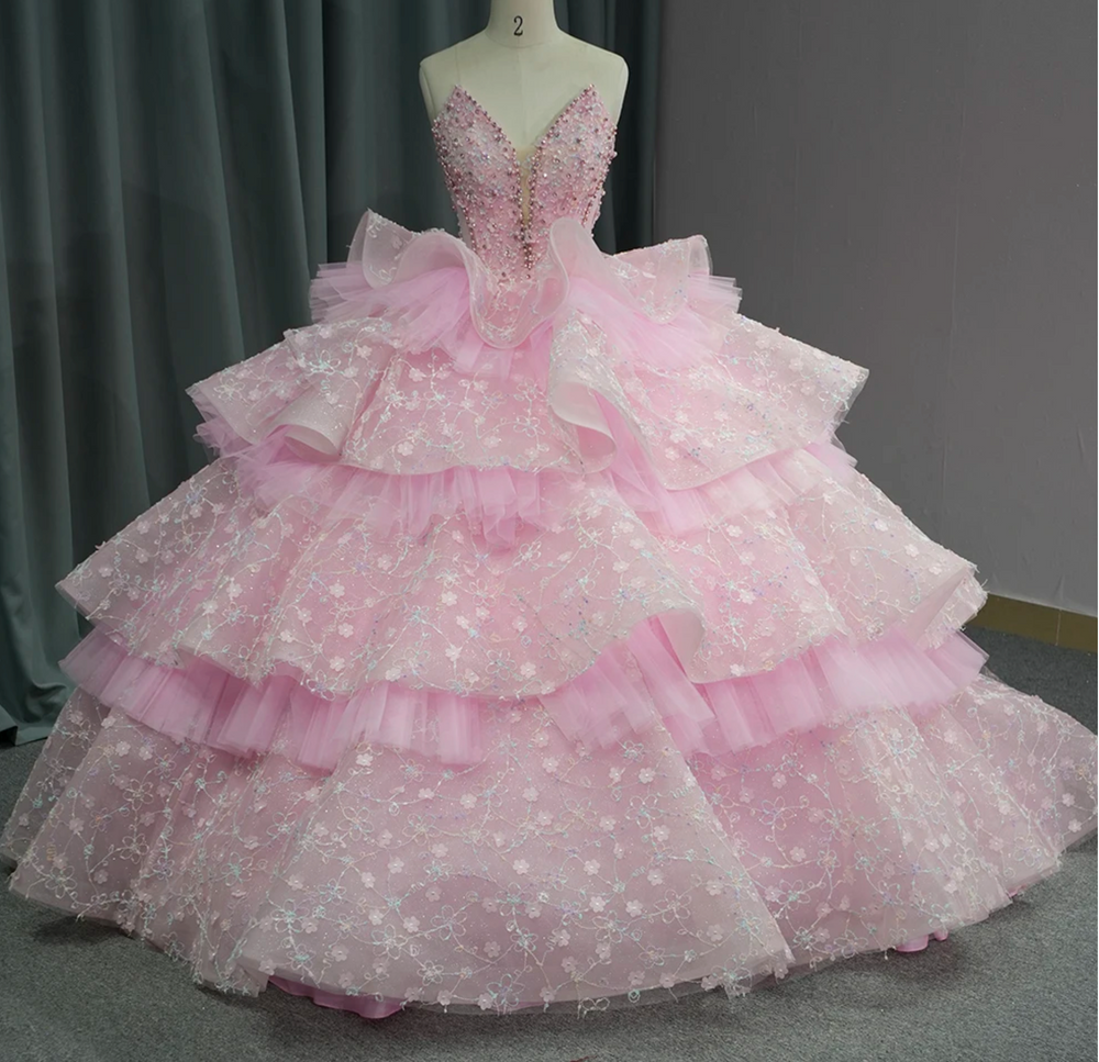 Layered Ruffles Beaded Quinceanera Sweet 16 Ball Gown