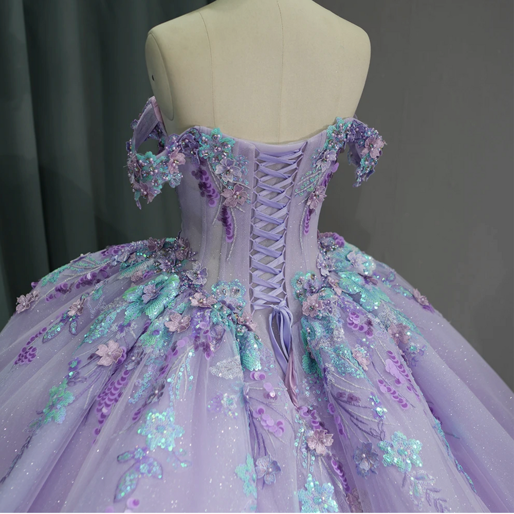 Princess Purple Floral Quinceanera Full Ball Gown