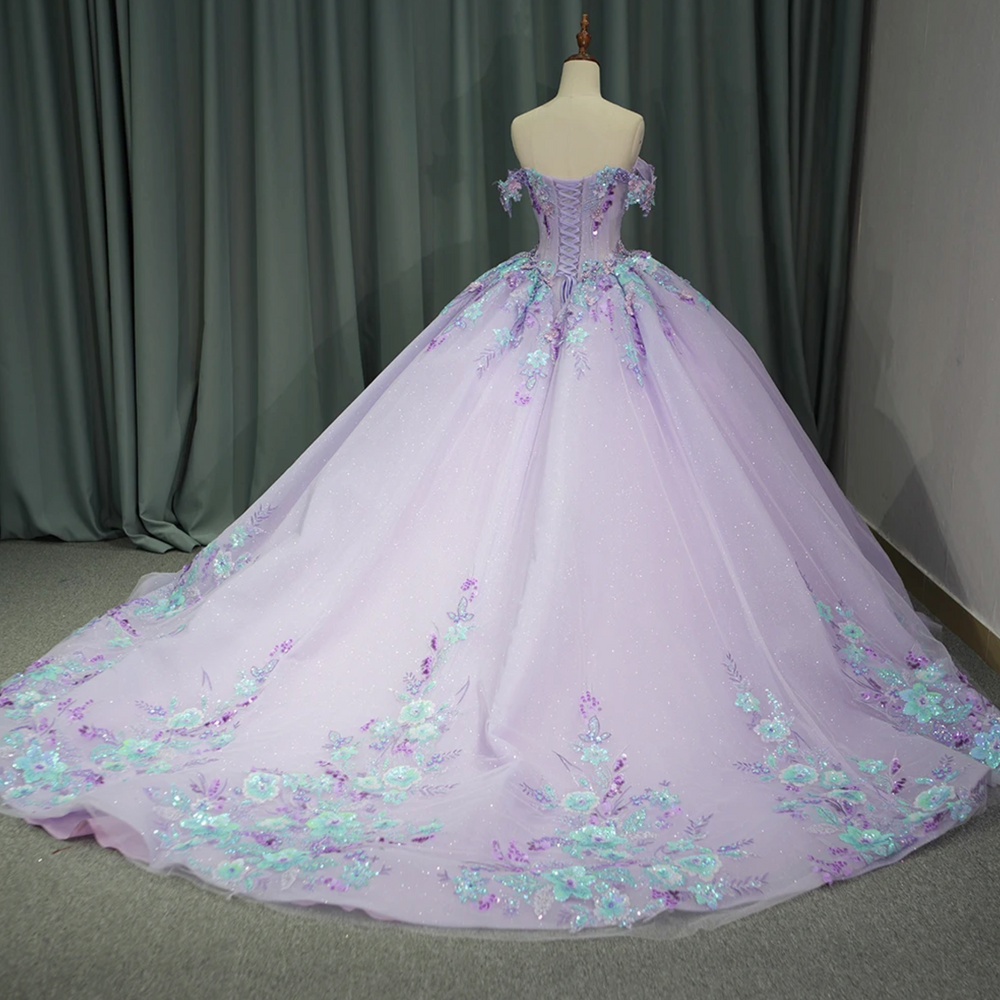 
                      
                        Princess Purple Floral Quinceanera Full Ball Gown
                      
                    