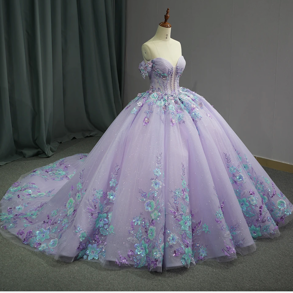 
                      
                        Princess Purple Floral Quinceanera Full Ball Gown
                      
                    