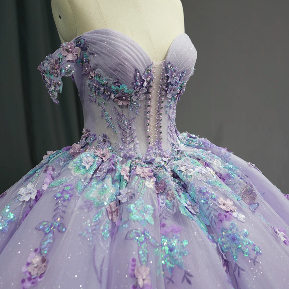 
                      
                        Princess Purple Floral Quinceanera Full Ball Gown
                      
                    