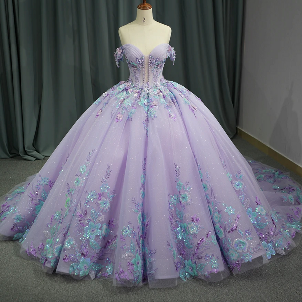 
                      
                        Princess Purple Floral Quinceanera Full Ball Gown
                      
                    