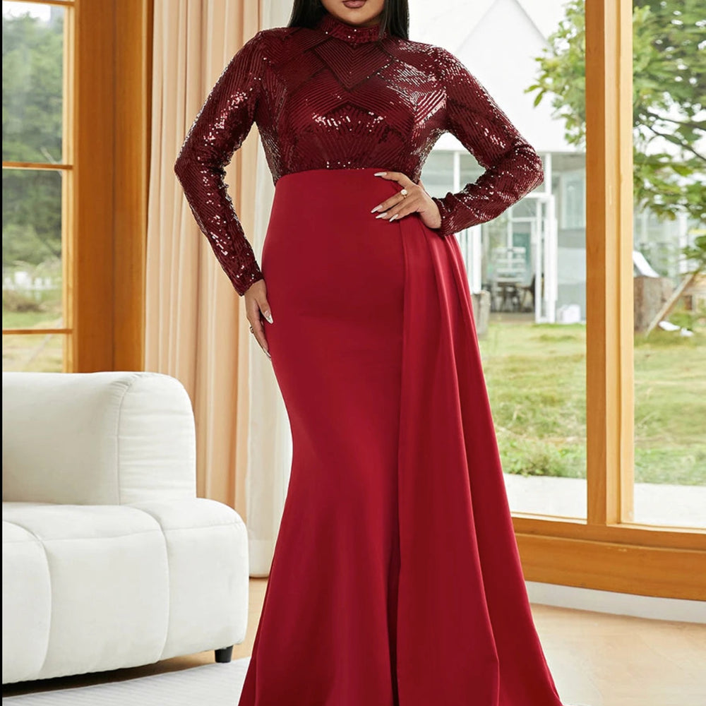 
                      
                        Formal Draping A-Line Long Sleeve Sequin Red Evening Dress
                      
                    