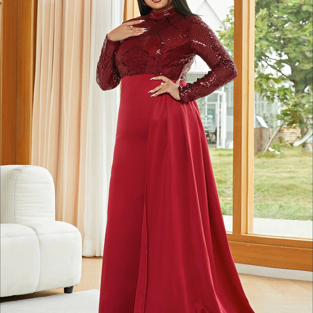 
                      
                        Formal Draping A-Line Long Sleeve Sequin Red Evening Dress
                      
                    