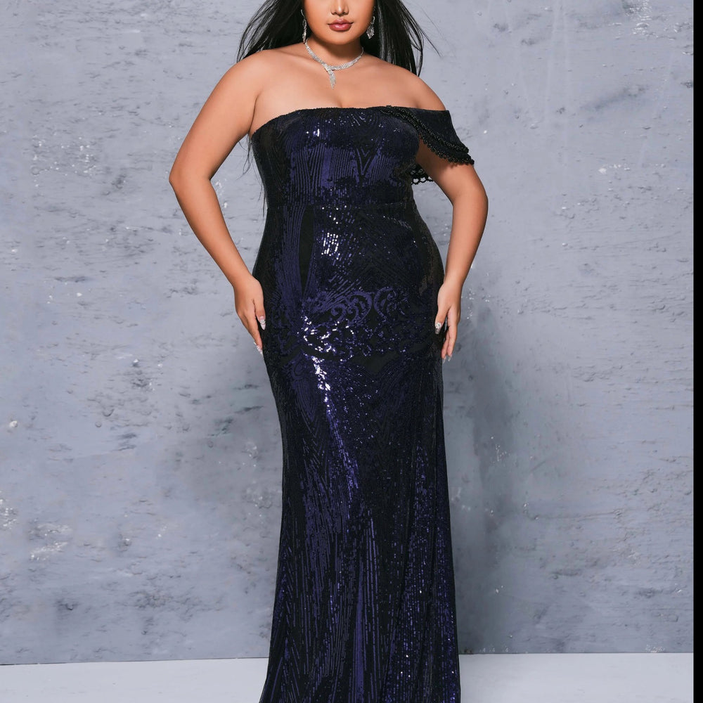 
                      
                        Sleeveless Sequined Dark Blue Mermaid Evening Floor Length Dress
                      
                    