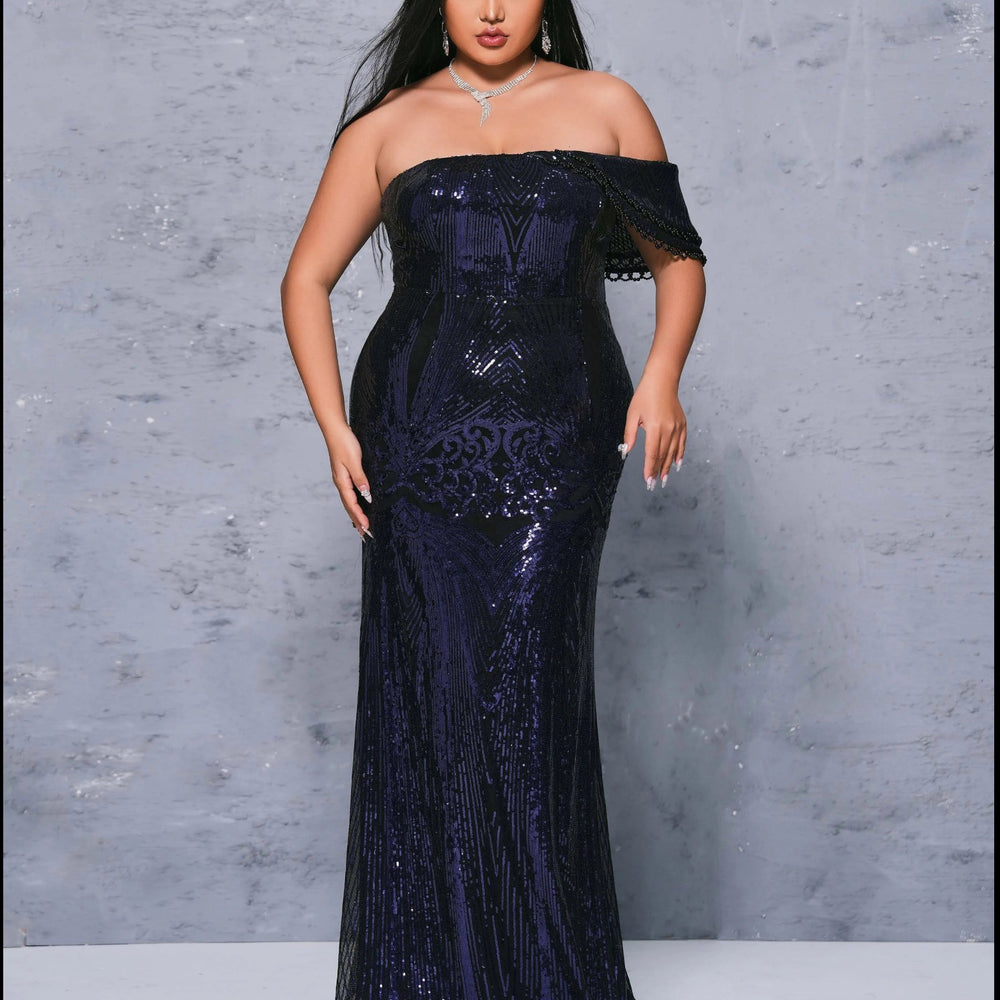 
                      
                        Sleeveless Sequined Dark Blue Mermaid Evening Floor Length Dress
                      
                    