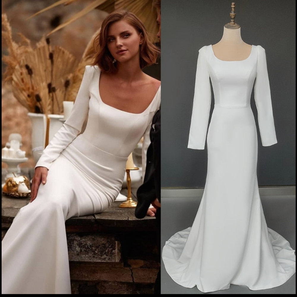 
                      
                        Satin Mermaid Long Sleeves Chapel Train Wedding Bridal Gown
                      
                    