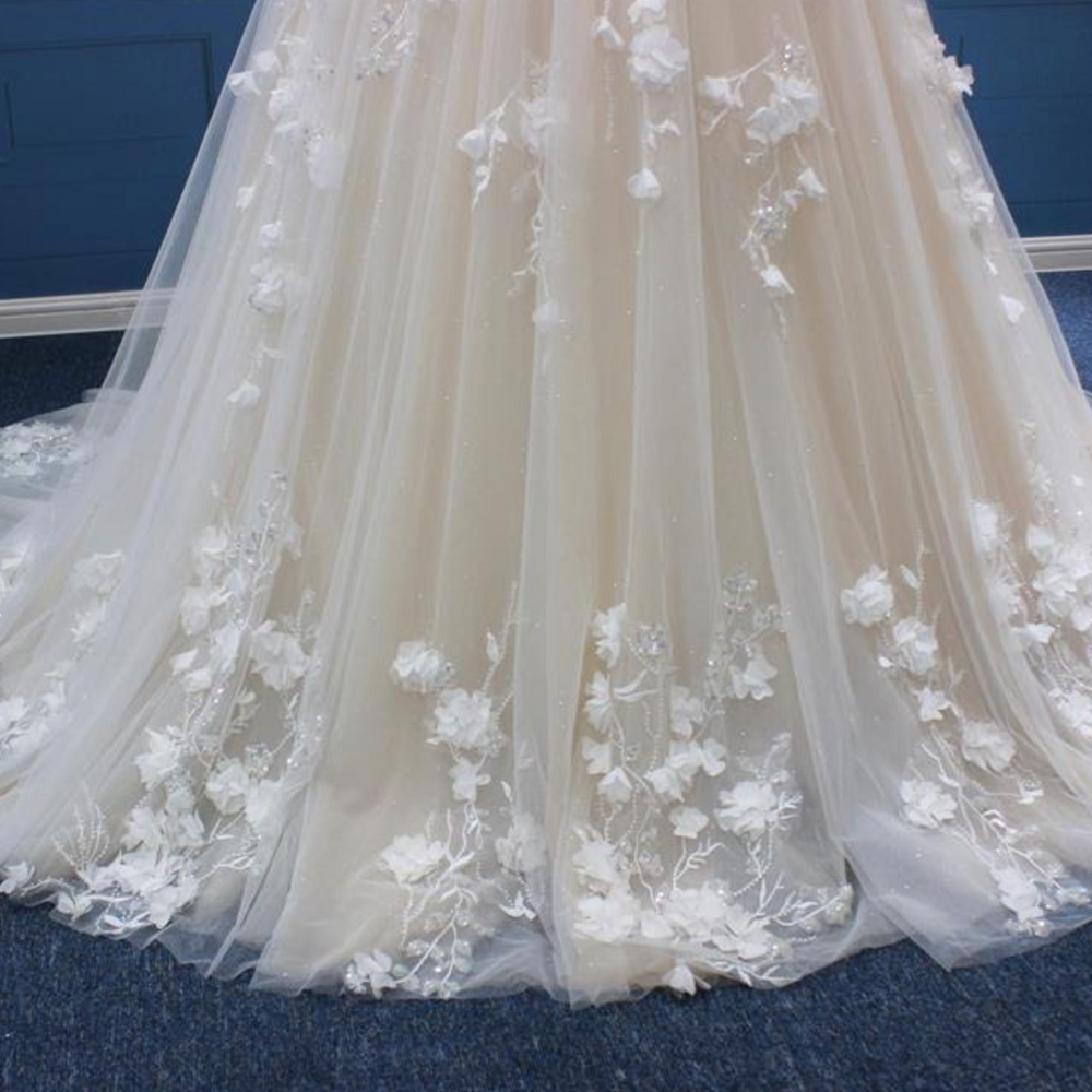 
                      
                        Floral Lace Chiffon Beaded A Line Boho Chic Bridal Wedding Dress
                      
                    