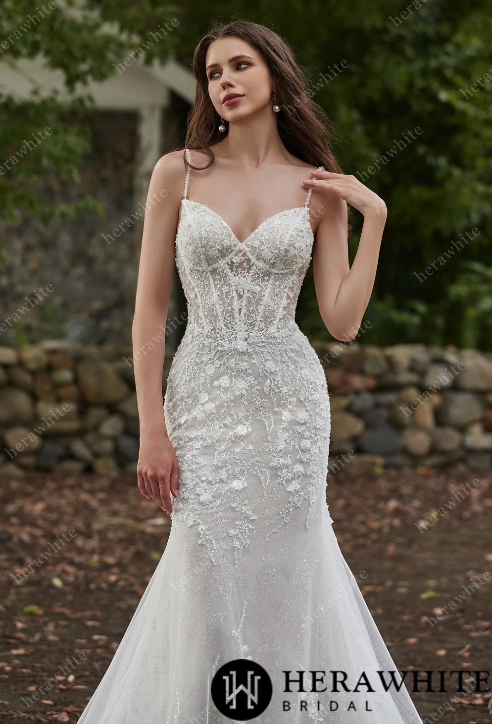 Beaded Sequin Lace and Long Sleeve Corset Bodice Wedding Dress