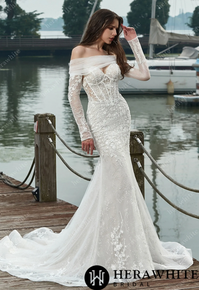 
                      
                        Beaded Sequin Lace and Long Sleeve Corset Bodice Wedding Dress
                      
                    