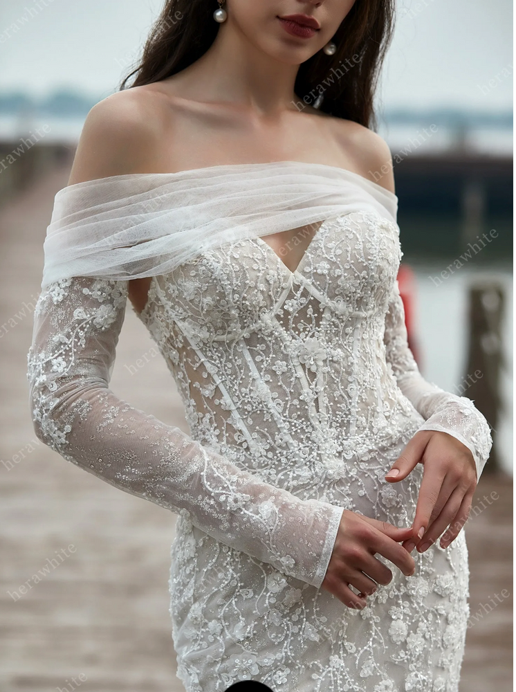 
                      
                        Beaded Sequin Lace and Long Sleeve Corset Bodice Wedding Dress
                      
                    