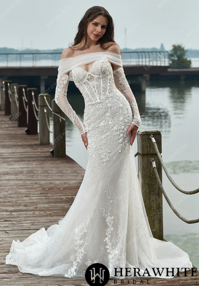 
                      
                        Beaded Sequin Lace and Long Sleeve Corset Bodice Wedding Dress
                      
                    