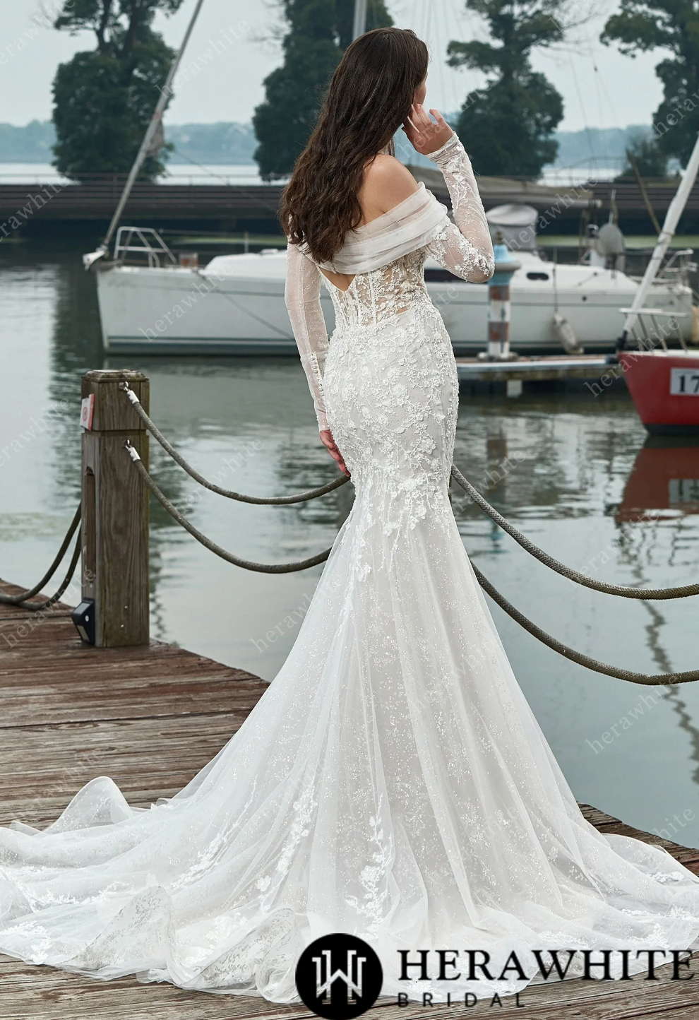 Beaded Sequin Lace and Long Sleeve Corset Bodice Wedding Dress