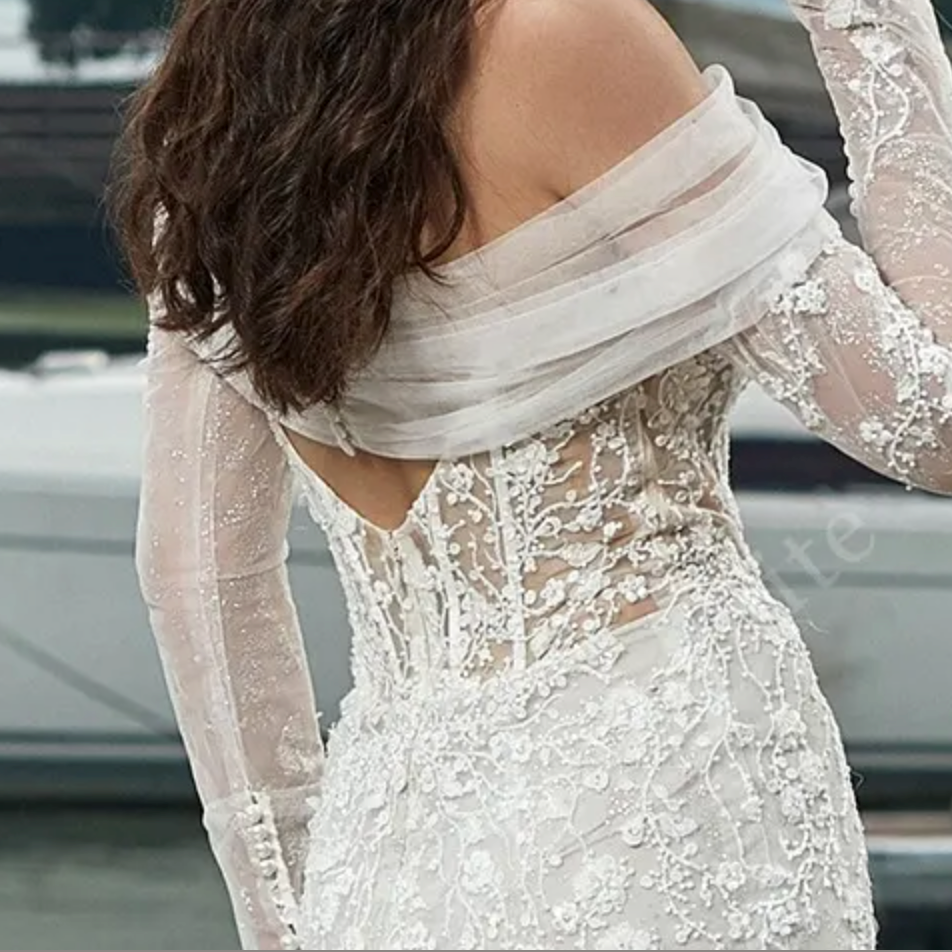 
                      
                        Beaded Sequin Lace and Long Sleeve Corset Bodice Wedding Dress
                      
                    