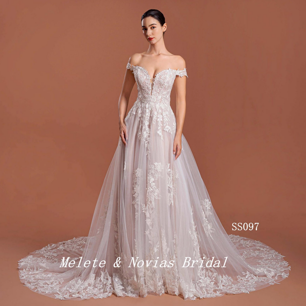 Traditional A Line Lace Tulle Bridal Wedding Dress