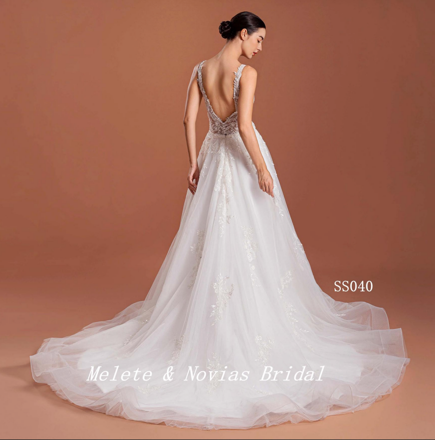 Classic A Line Tulle Lace V Neck Bridal Wedding Dress