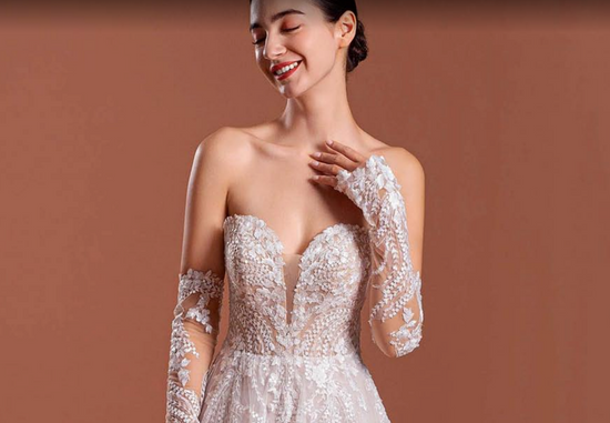 Boho Lace A Line Wedding Gown with Detachable Lace Sleeves