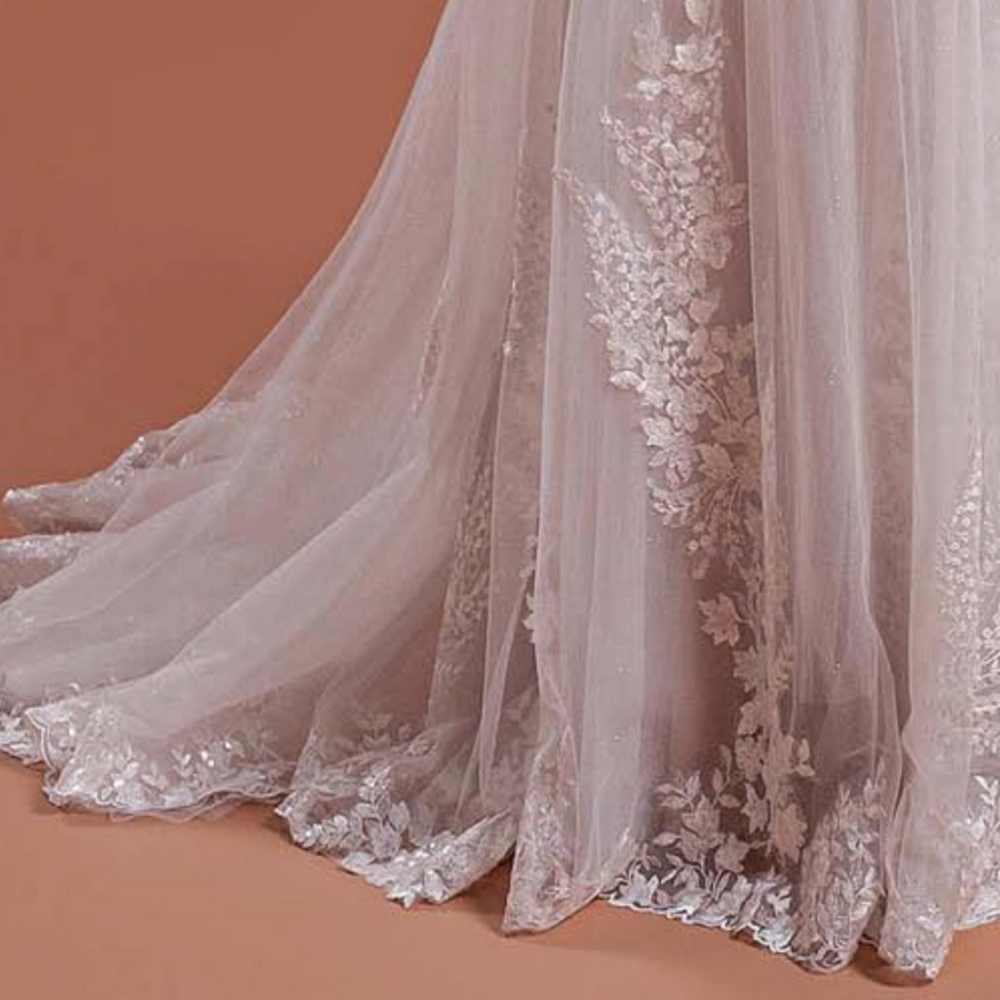 
                      
                        Boho Lace A Line Wedding Gown with Detachable Lace Sleeves
                      
                    