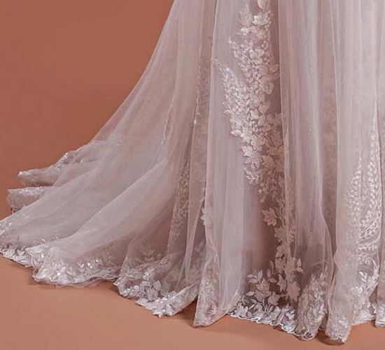 Boho Lace A Line Wedding Gown with Detachable Lace Sleeves