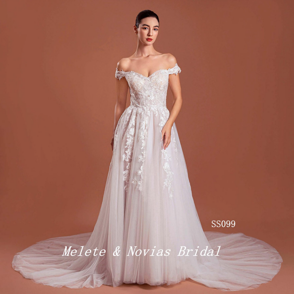 Tulle Lace Button Back A Line Wedding Dress