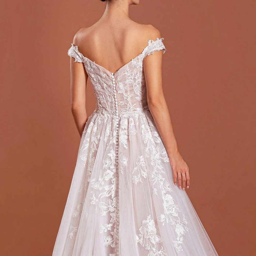 
                      
                        Tulle Lace Button Back A Line Wedding Dress
                      
                    