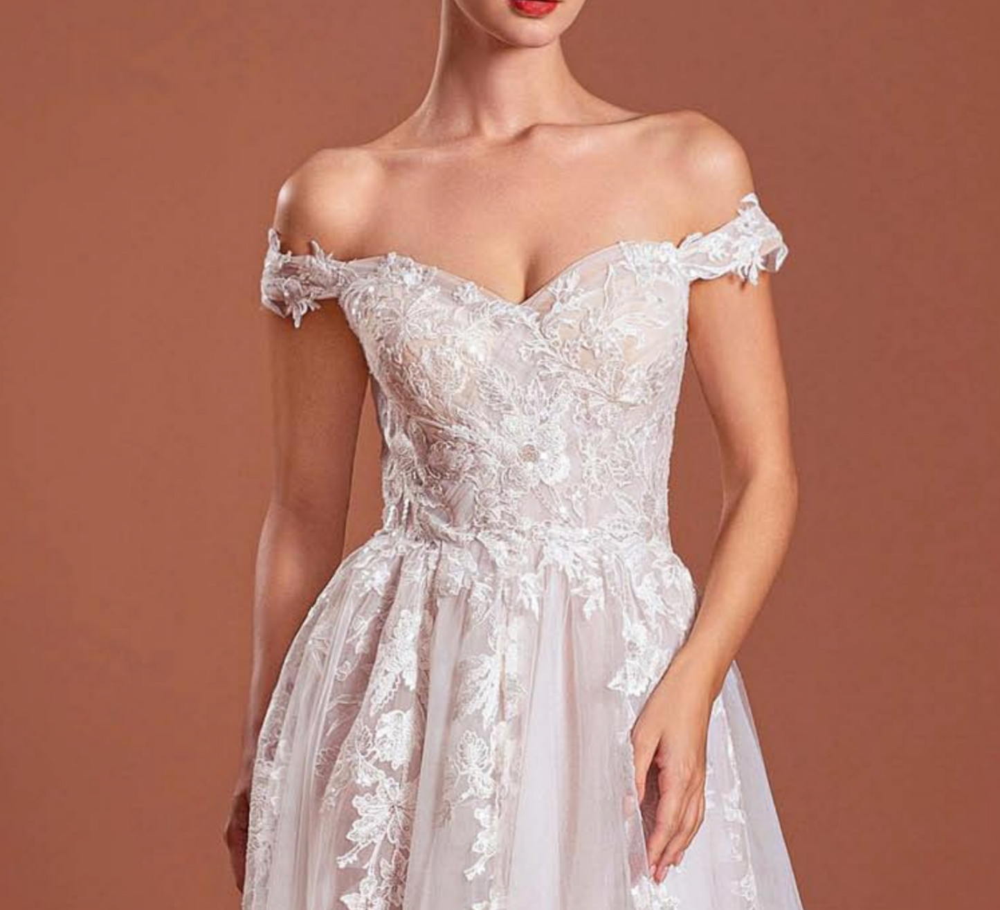 Tulle Lace Button Back A Line Wedding Dress