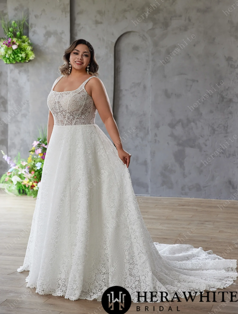 
                      
                        Effortless Grace – Full Lace A-Line Gown with Classic Charm
                      
                    