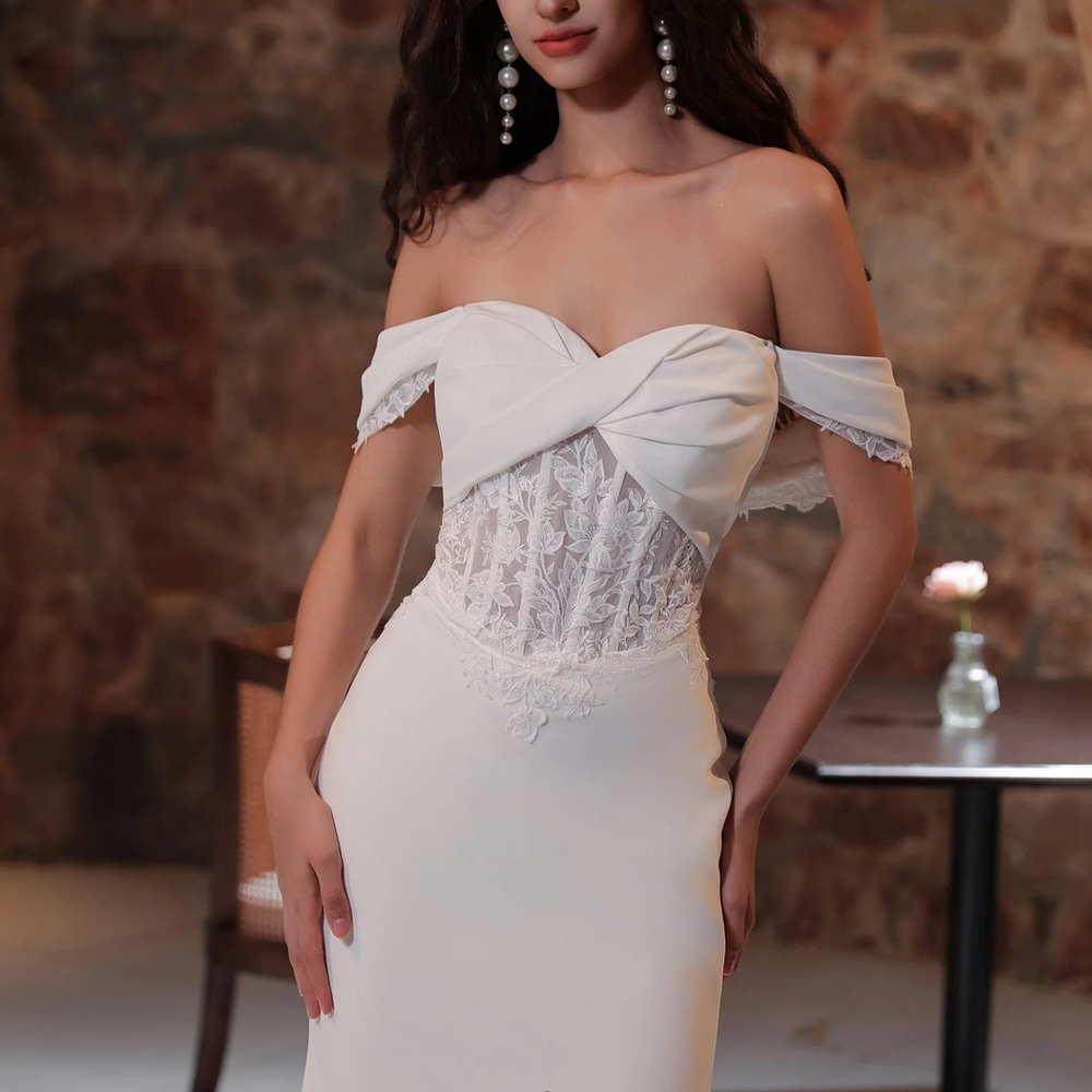 Crepe Wedding Dress with Illusion Style Train