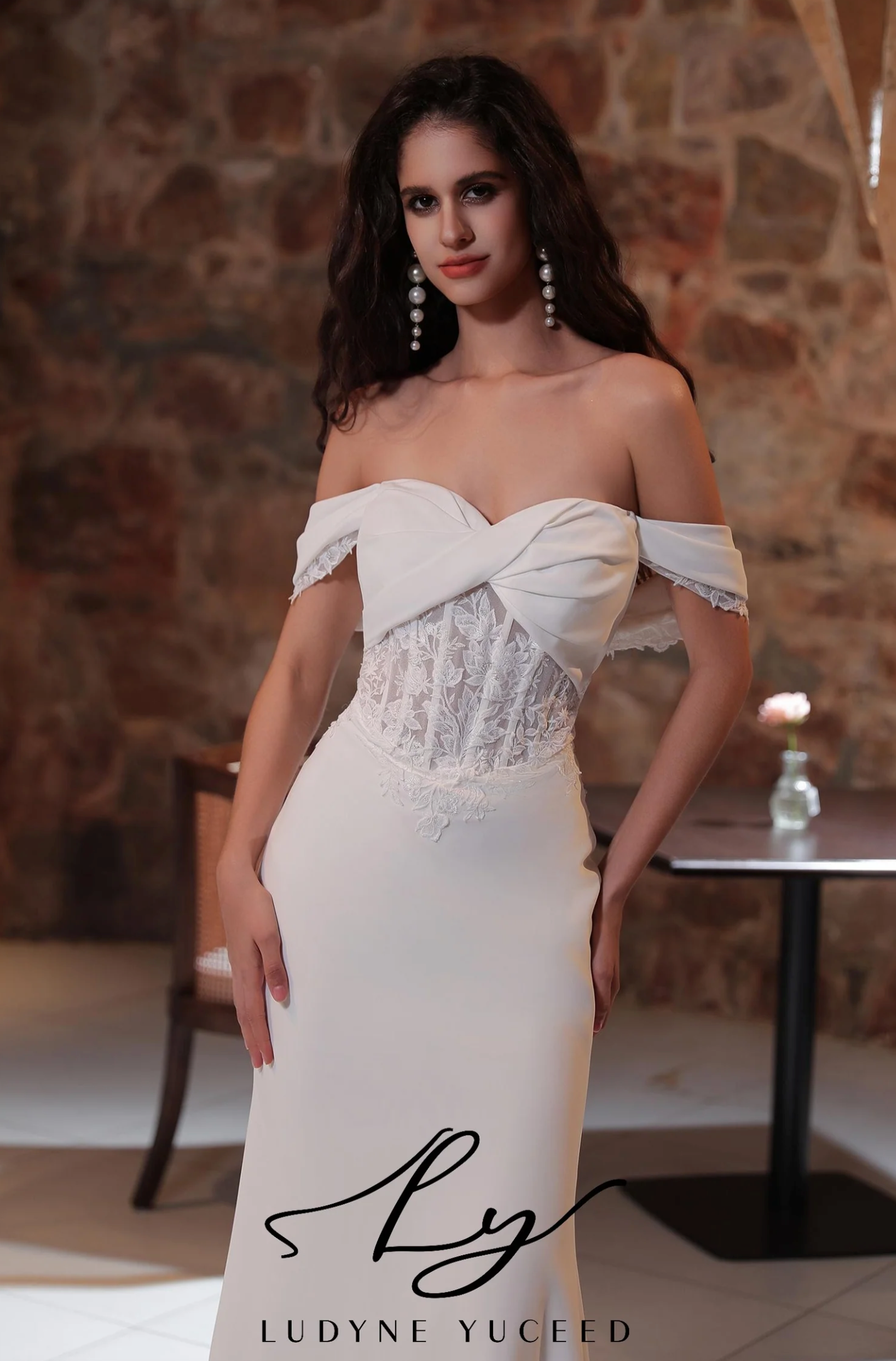 Crepe Wedding Dress with Illusion Style Train