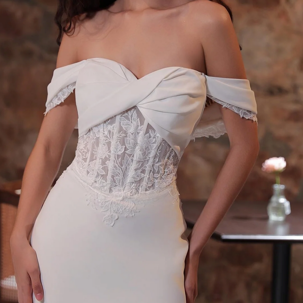 Crepe Wedding Dress with Illusion Style Train