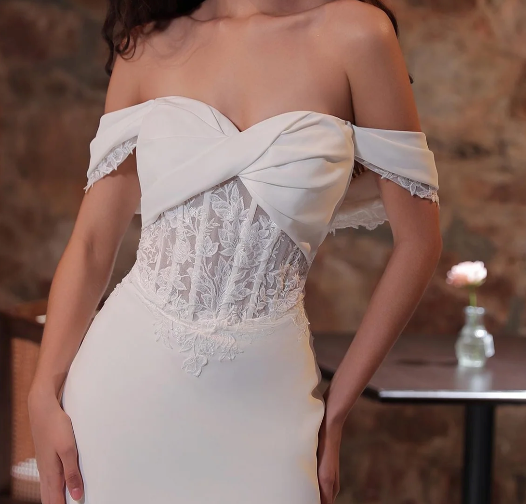 Crepe Wedding Dress with Illusion Style Train