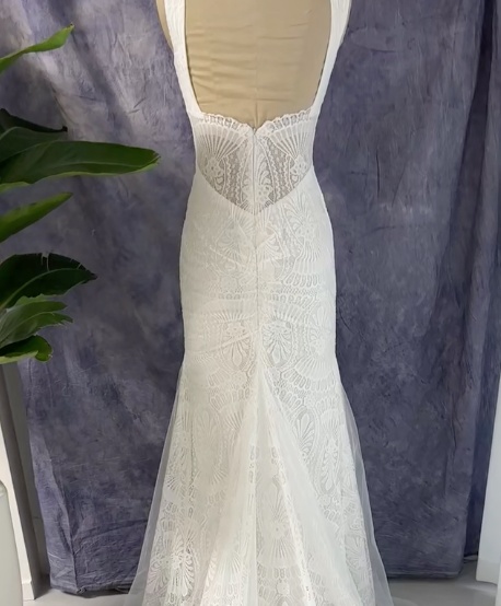 
                      
                        Backless Boho Wedding Dress Mermaid Lace V Neck Rustic Garden Bridal Gown
                      
                    