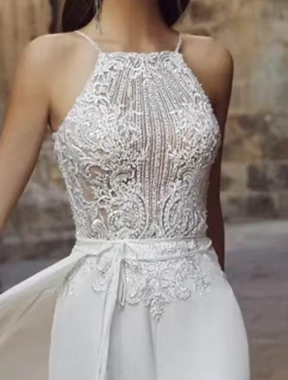 MMMelanie Store One Piece Boho Chiffon Jumpsuit Wedding Dress Backless Lace Bridal Gown Pink 14