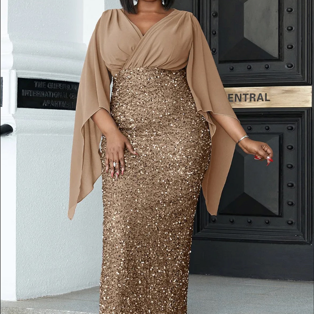 
                      
                        Plus Size Evening Dress Elegant Flare Sleeve Sequin Slit Bodycon Party Gown
                      
                    
