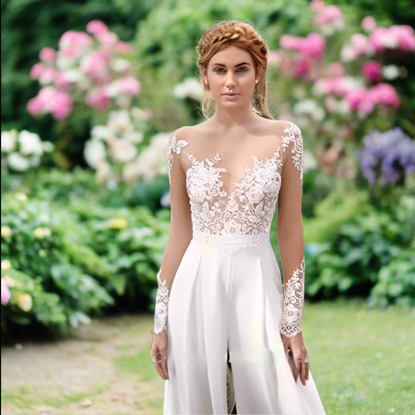 Country Jumpsuit Wedding Dress Lace Beach Boho Bridal Gown