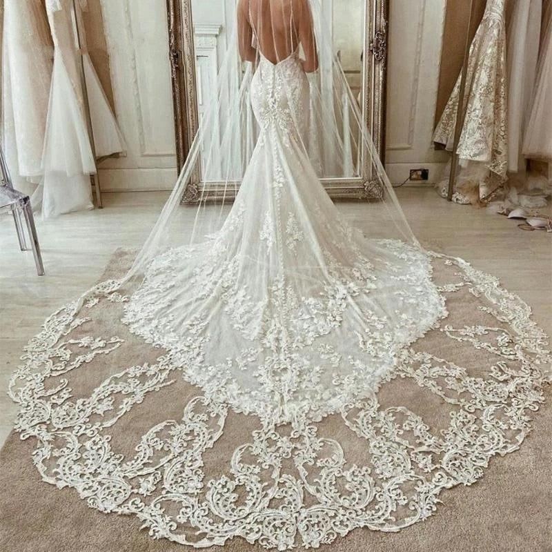 2019 The Most Beautiful Wedding Veil 300CM White Long Cathedral Bridal Veils  Lace Edge 3Meter White Long One Layer Wedding Veils velos de novia voile  mariage veu de noiva