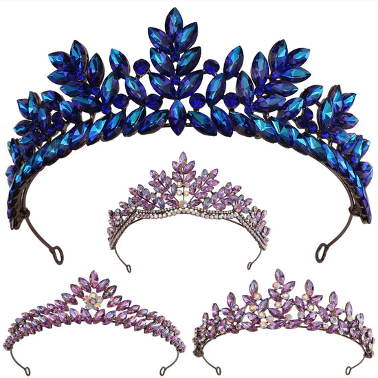 Load image into Gallery viewer, Purple AB Crystal Bridal Tiara Crown Rhinestone Hair Accessory
