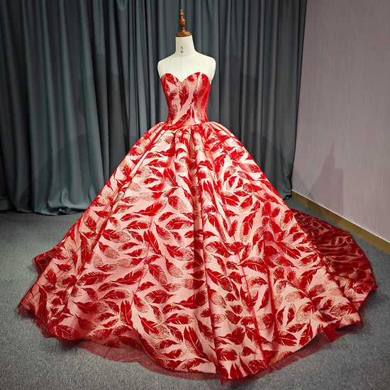 Red Feather Quinceanera Dress