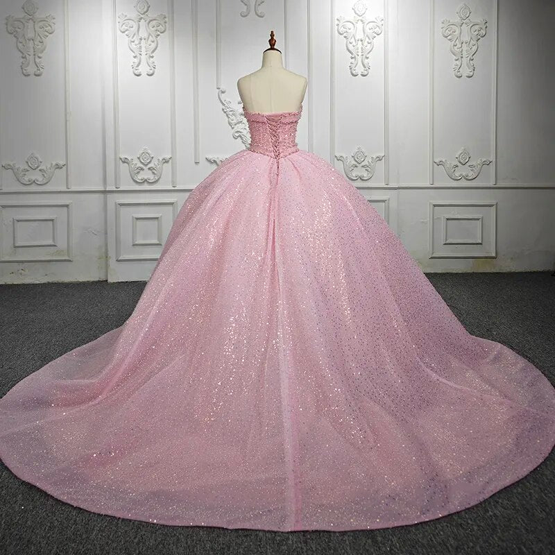 Pink Quinceanera Sequined Ball Gown  Dress