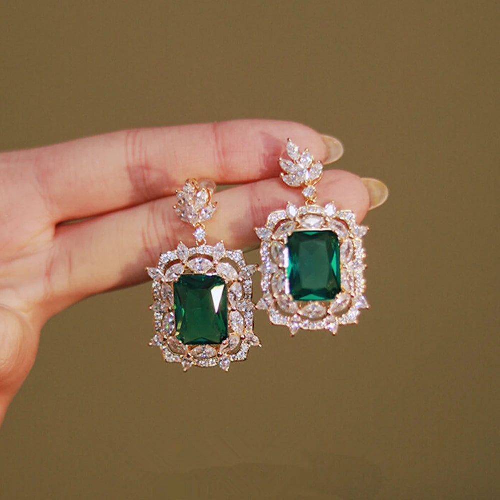 Geometric Green Cubic  Zirconia Dangle Earrings Party Ear Accessories For Women