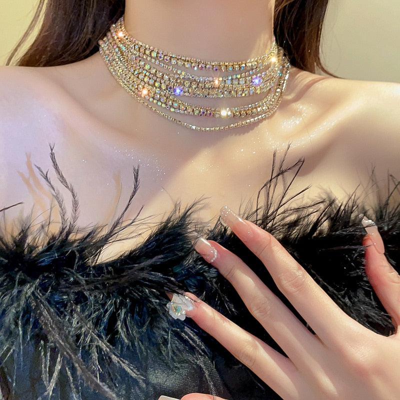 Load image into Gallery viewer, Rhinestone Crystal Choker Necklace for Women Multilayer Chain Jewelry
