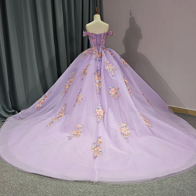 Purple Deep V-neck Quinceañera Dress