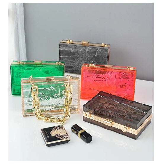 Green Pink Transparent Bag Acrylic Clutch Purse Party Bags For Women