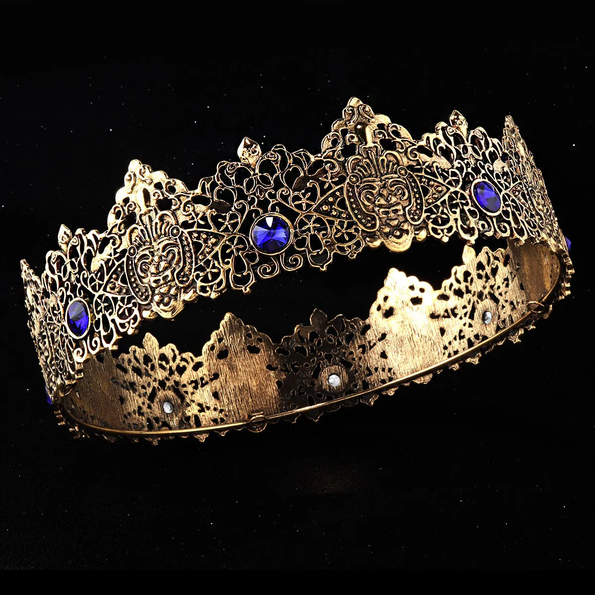 Load image into Gallery viewer, 7 Inch Royal Round King Mens Rhinestone Medieval Crown
