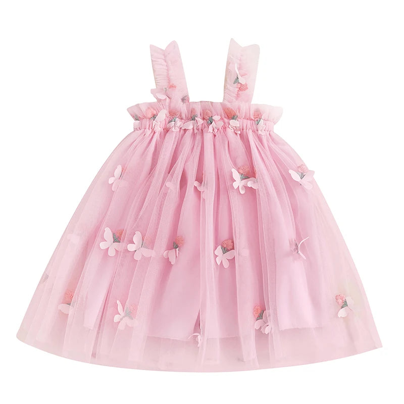 
                      
                        Girls Sleeveless Floral Tulle Princess Dress with Butterfly Detail
                      
                    